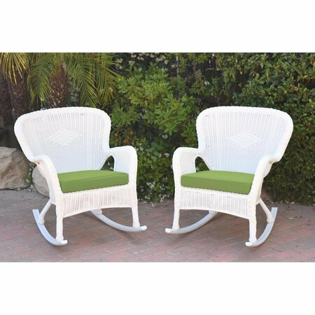 JECO W00213-R-2-FS029 Windsor White Resin Wicker Rocker Chair with Green Cushion, 2PK W00213-R_2-FS029